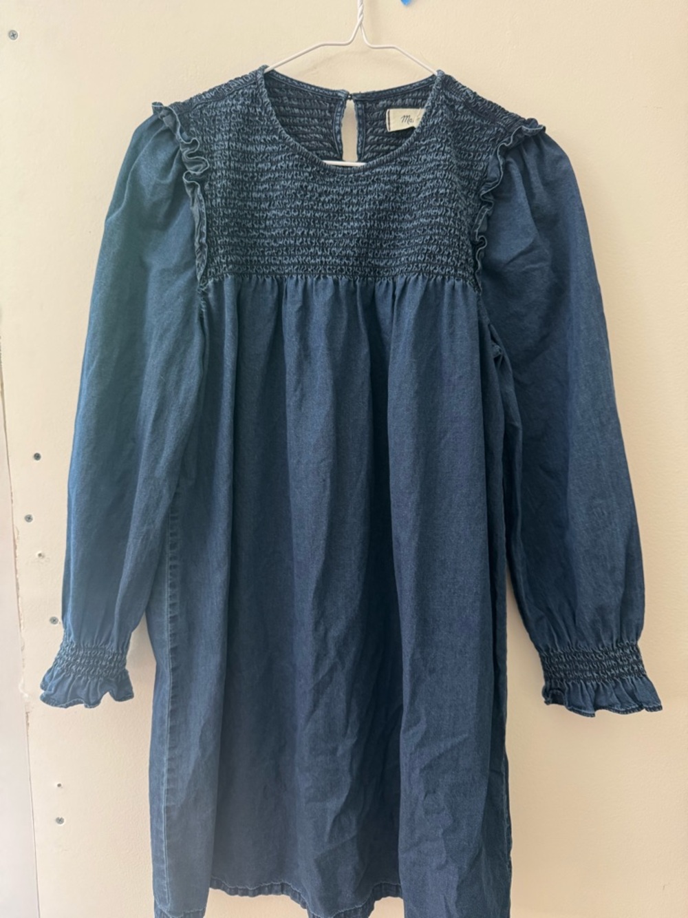 Madewell size M Smocked Chambray Long Sleeve Dress - Navy